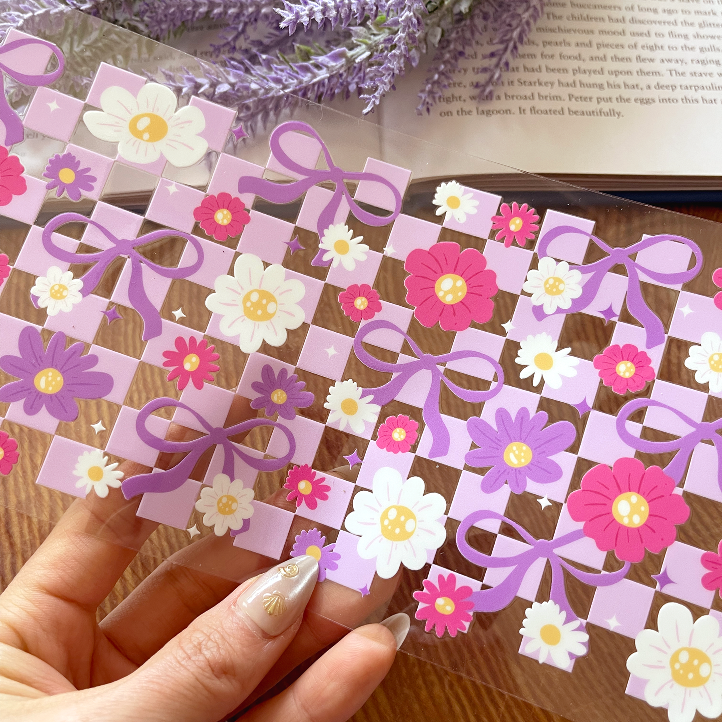 [ Double Sided ] 16oz Cup UV DTF Decal | Lavender Checkered Girlie