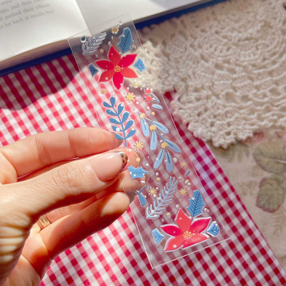 [ Double Sided ] Bookmark UV DTF Decal | Snowy Botanical Winter