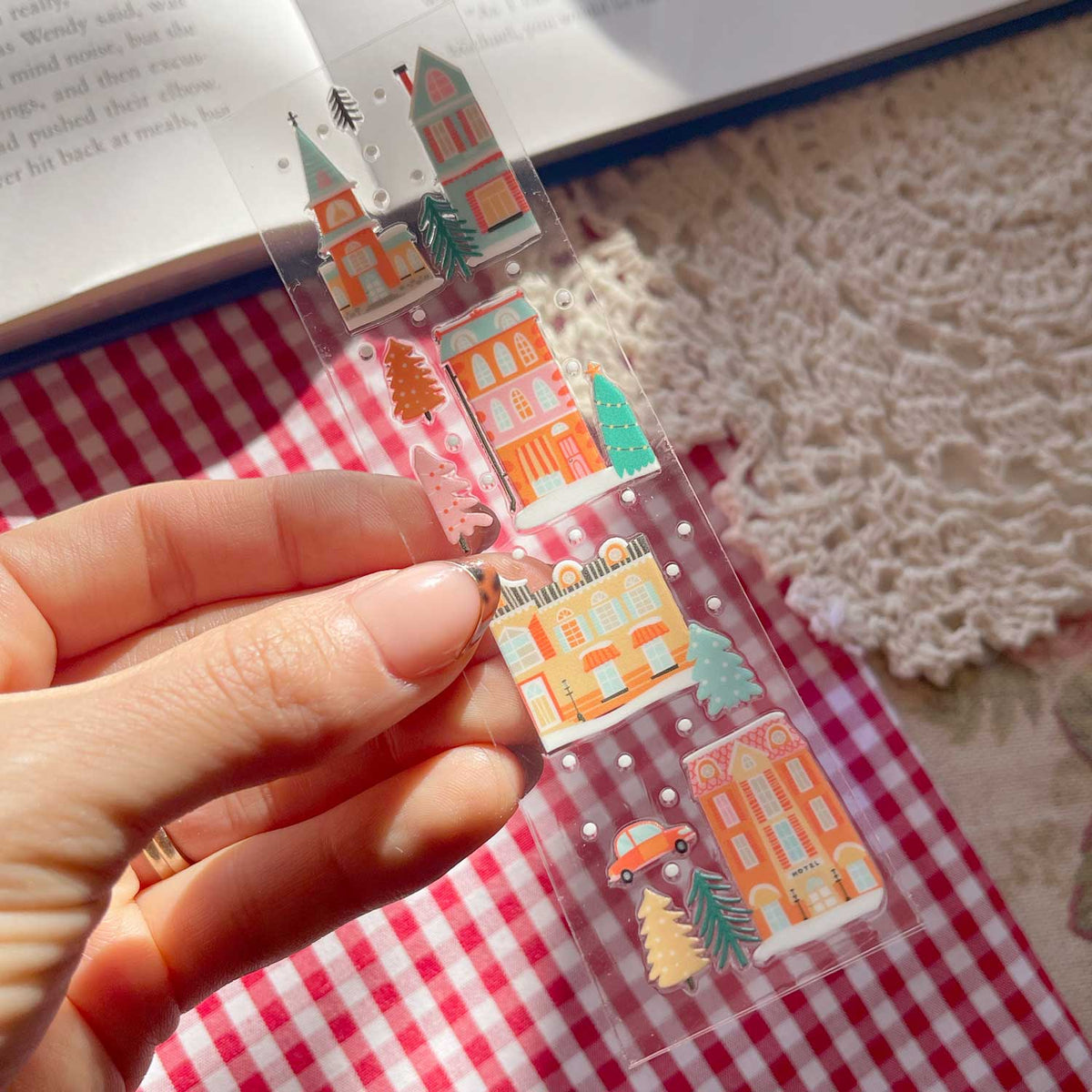 [ Double Sided ] Bookmark UV DTF Decal | Snowy Townhouse