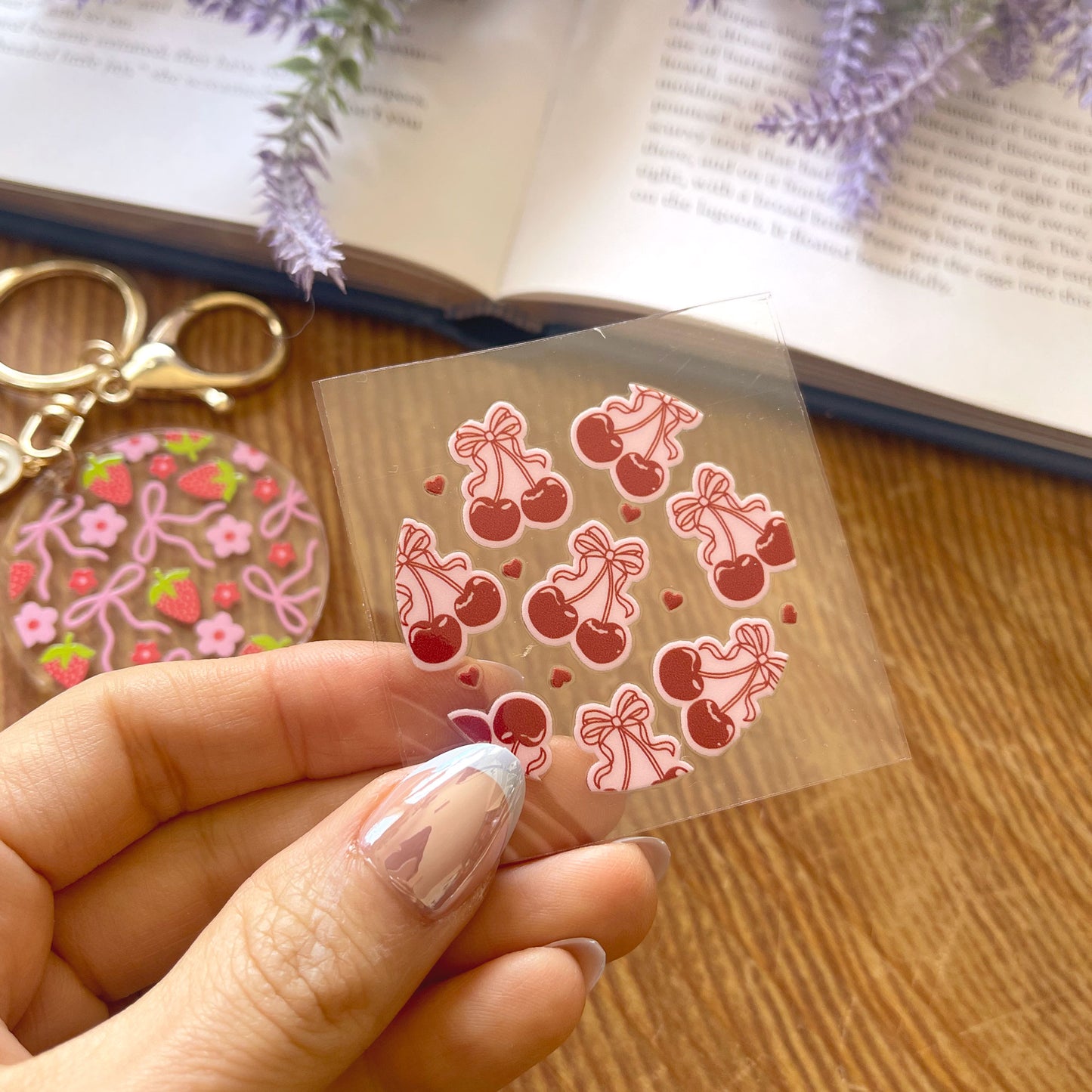 [ Double Sided ] Circle UV DTF Decal | Bow Cherry
