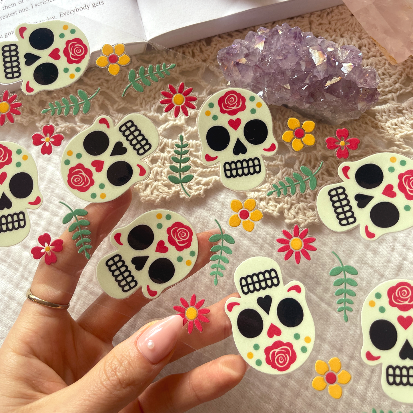 [ Double Sided ] 16oz Cup UV DTF Decal | Rose Skull