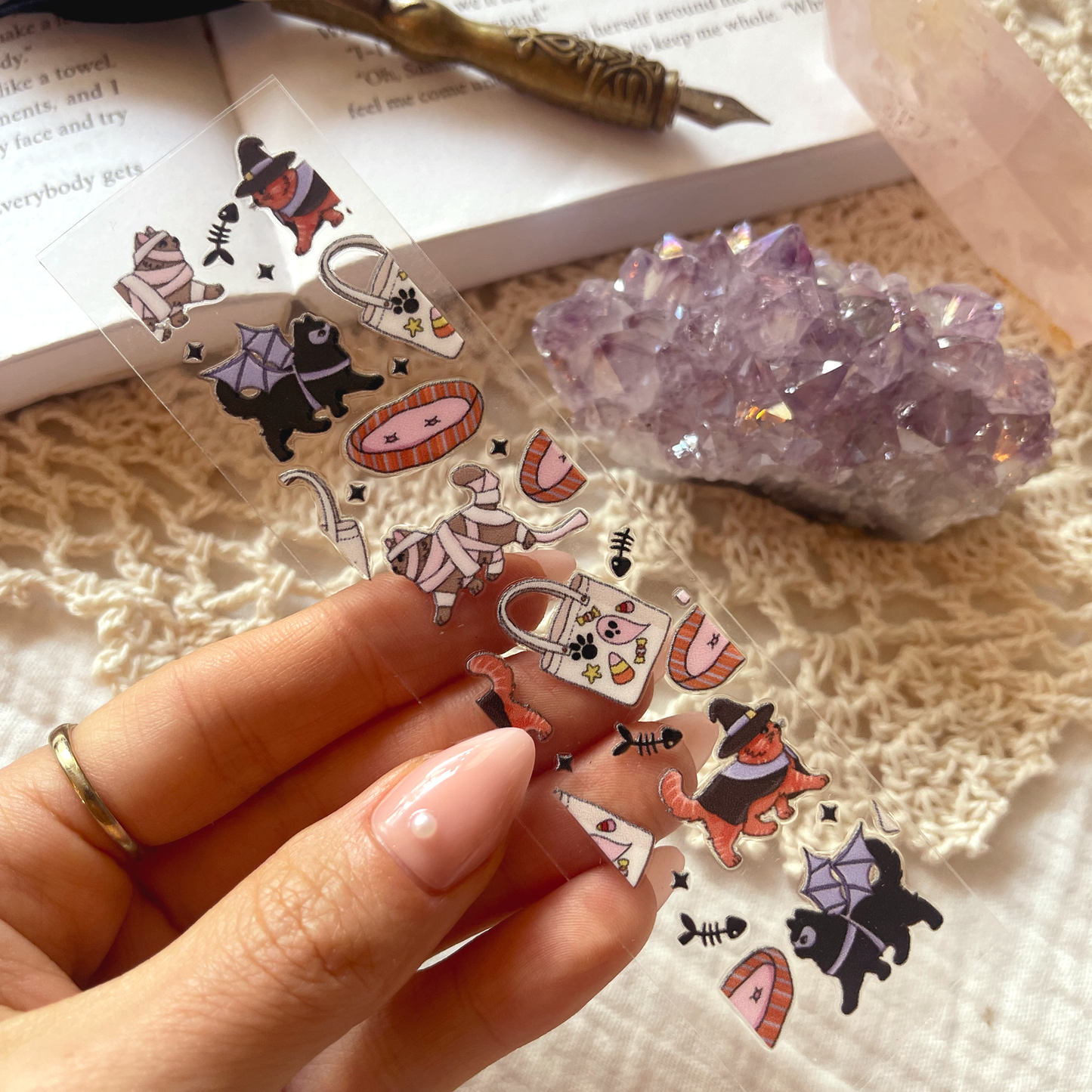 [ Double Sided ] Bookmark UV DTF Decal | Spooky Kitties