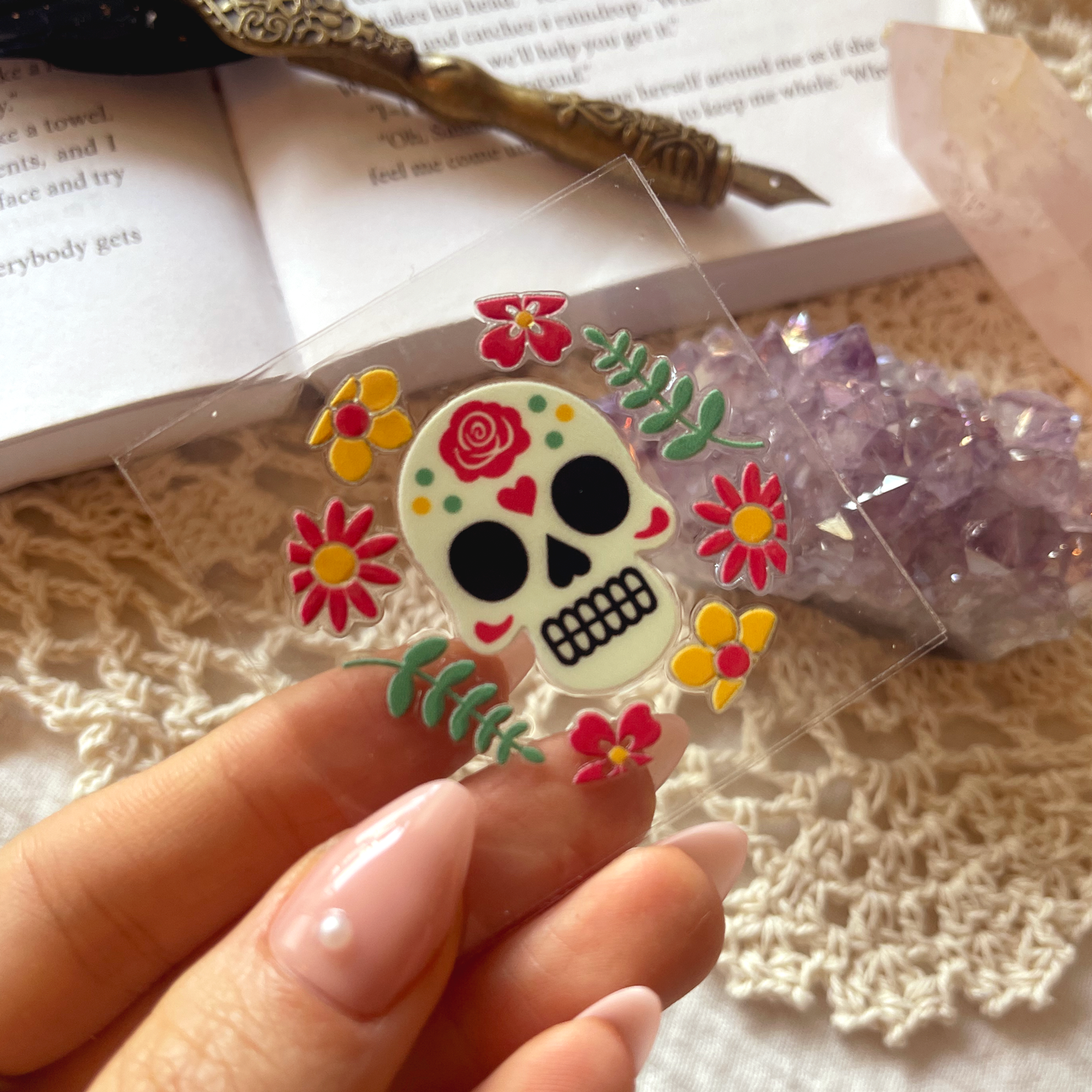 [ Double Sided ] Circle UV DTF Decal | Rose Skull