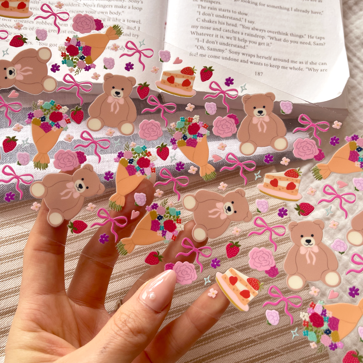[ Double Sided ] 16oz Cup UV DTF Decal | Strawberry & Bear