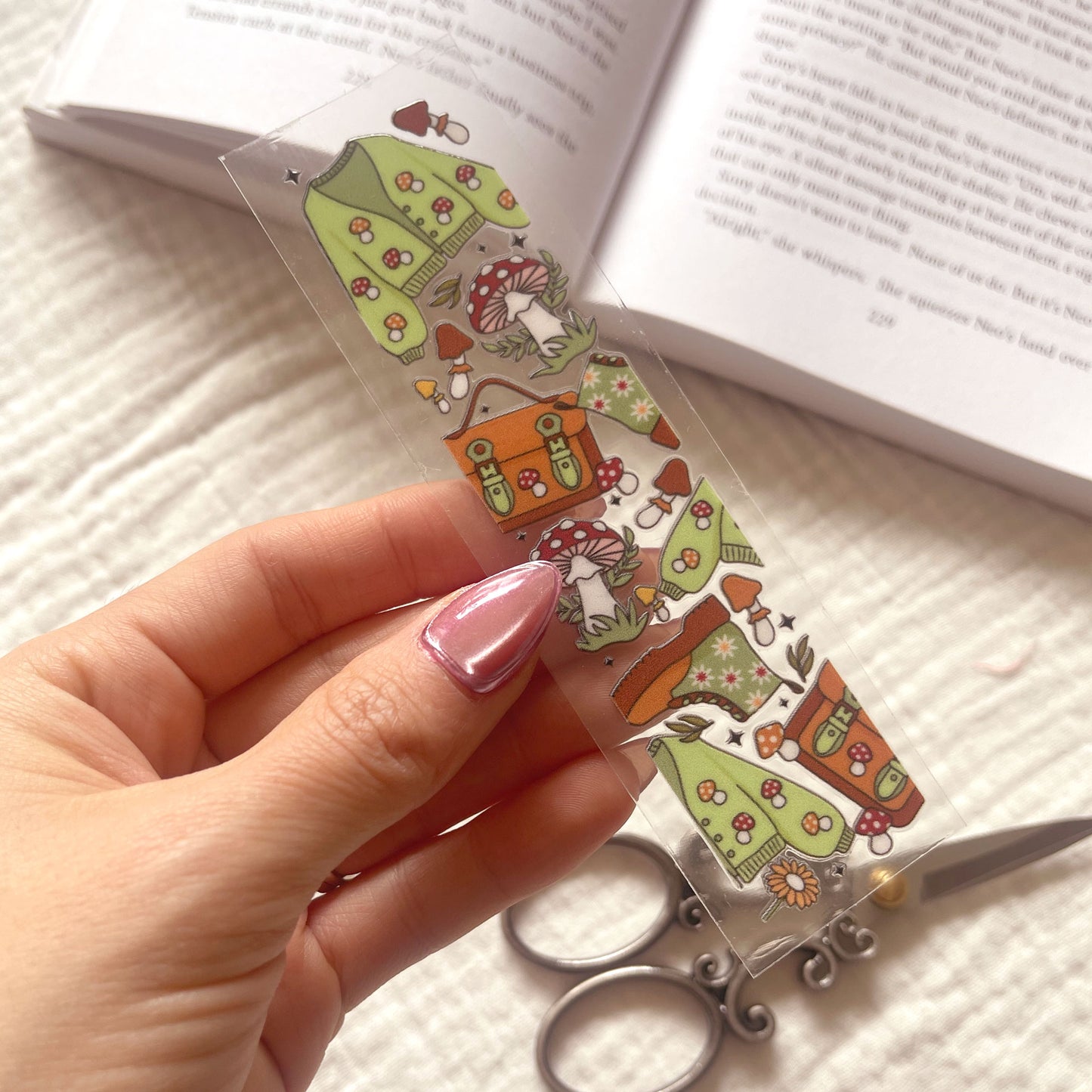 [ Double Sided ] Bookmark UV DTF Decal | Cozy Fall Mushroom