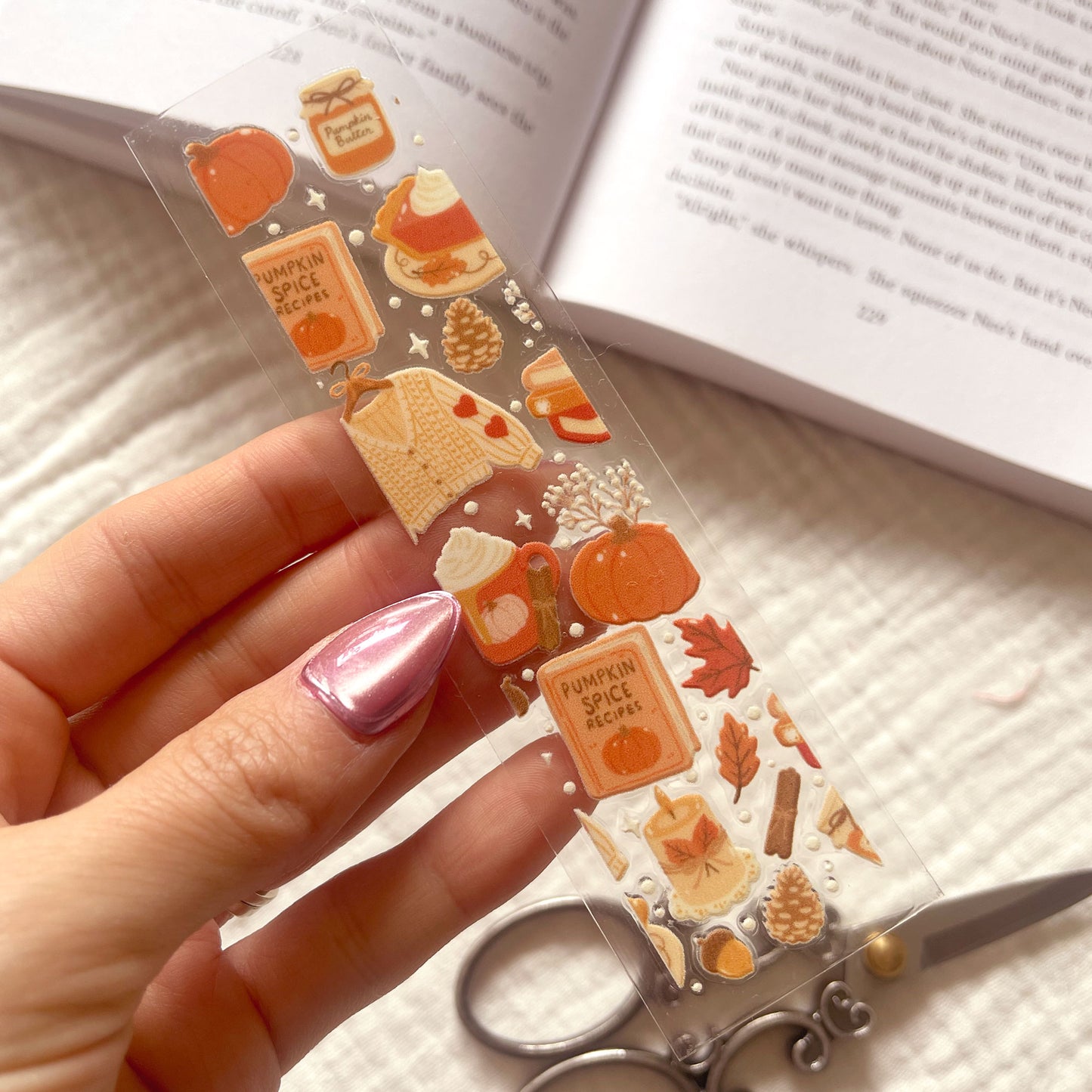 [ Double Sided ] Bookmark UV DTF Decal | Cozy Pumpkin Spice