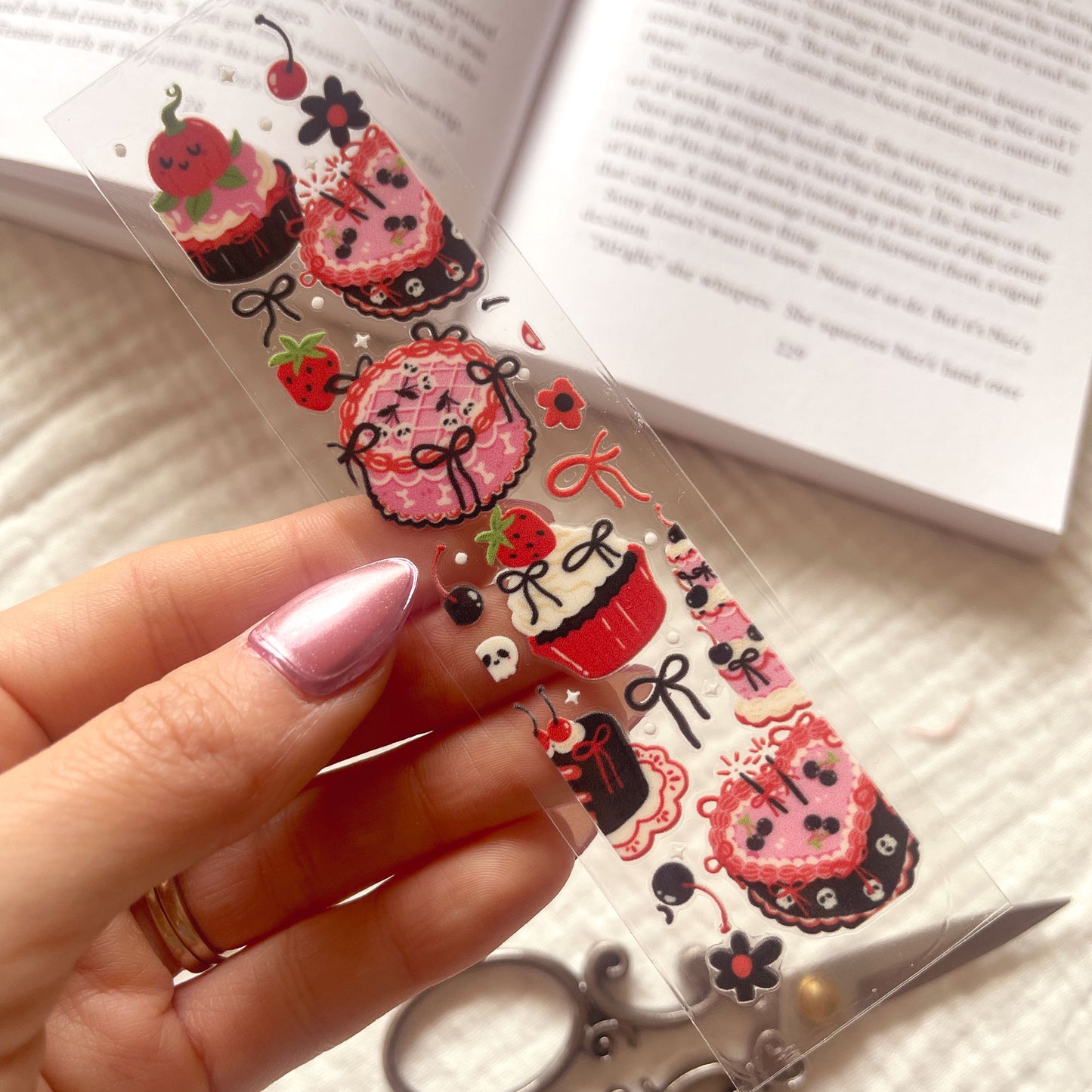 [ Double Sided ] Bookmark UV DTF Decal | Spooky Heart Cake