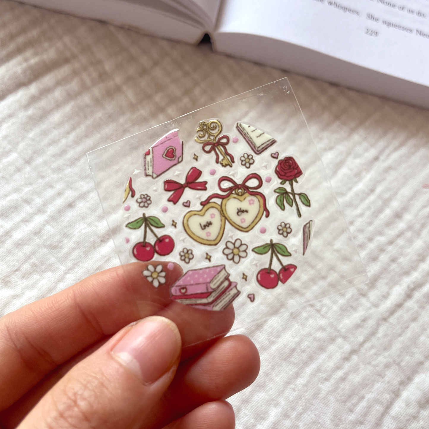 [ Double Sided ] Circle UV DTF Decal | Coquette Bookish Girl