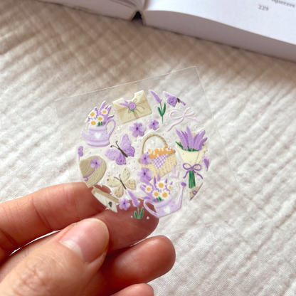 [ Double Sided ] Circle UV DTF Decal | Lavender Picnic Field