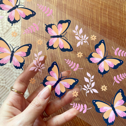 16oz Cup UV DTF Decal | Pink Butterfly