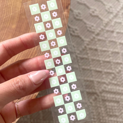 Bookmark UV DTF Decal | Checkered Flower Matcha