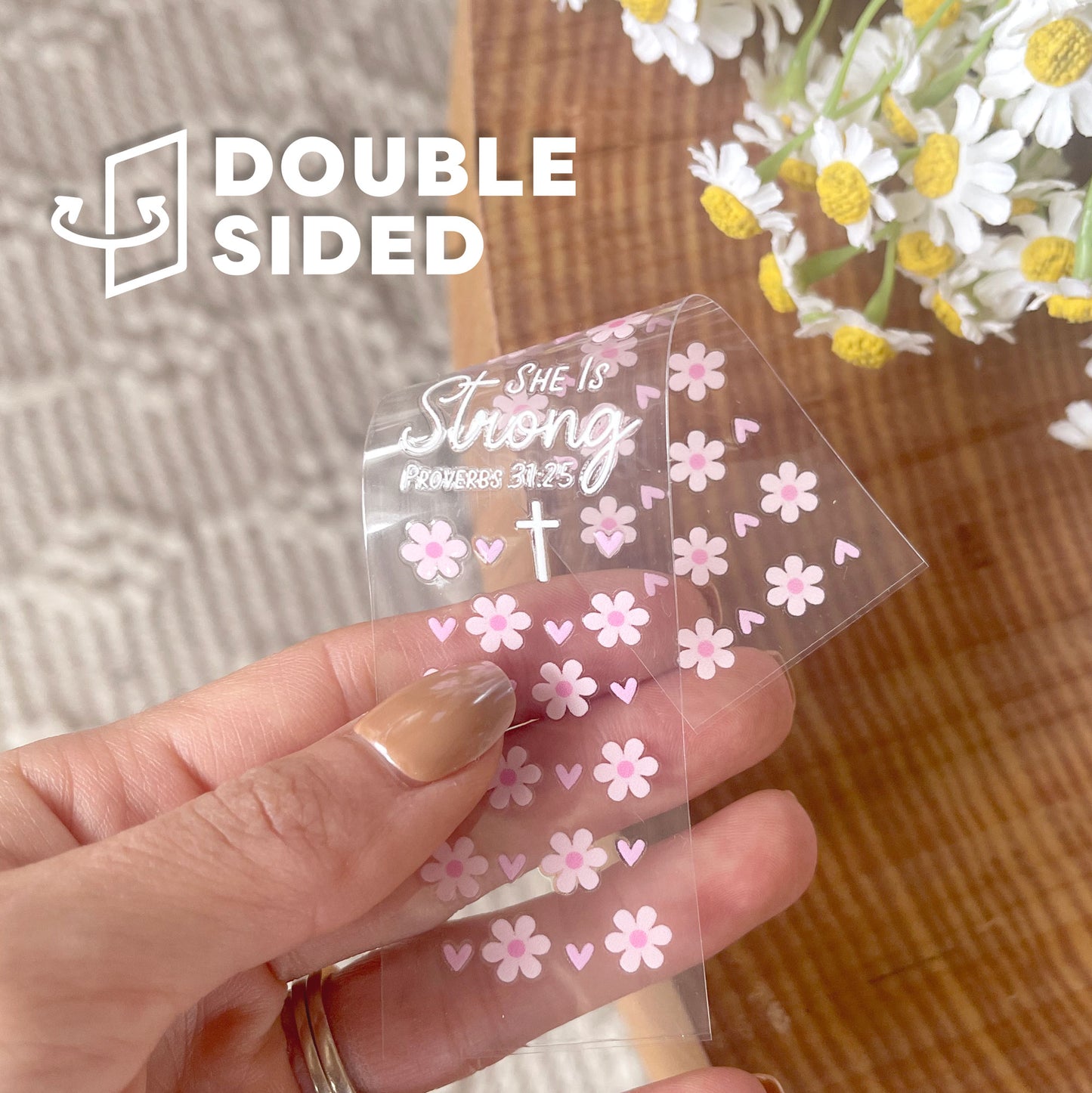 [ Double Sided] Bookmark UV DTF Decal | She Is Strong Proverbs 31:25