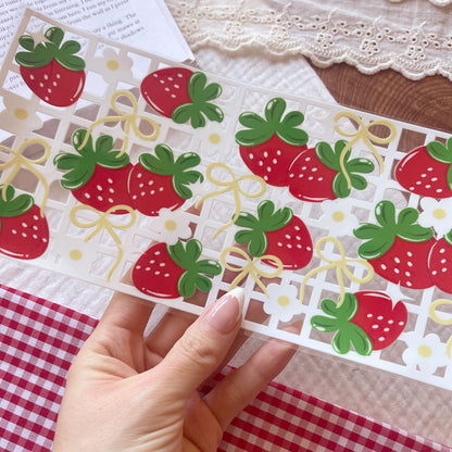 [ Double Sided ] 16oz Cup UV DTF Decal | Romantic Strawberry Checkered