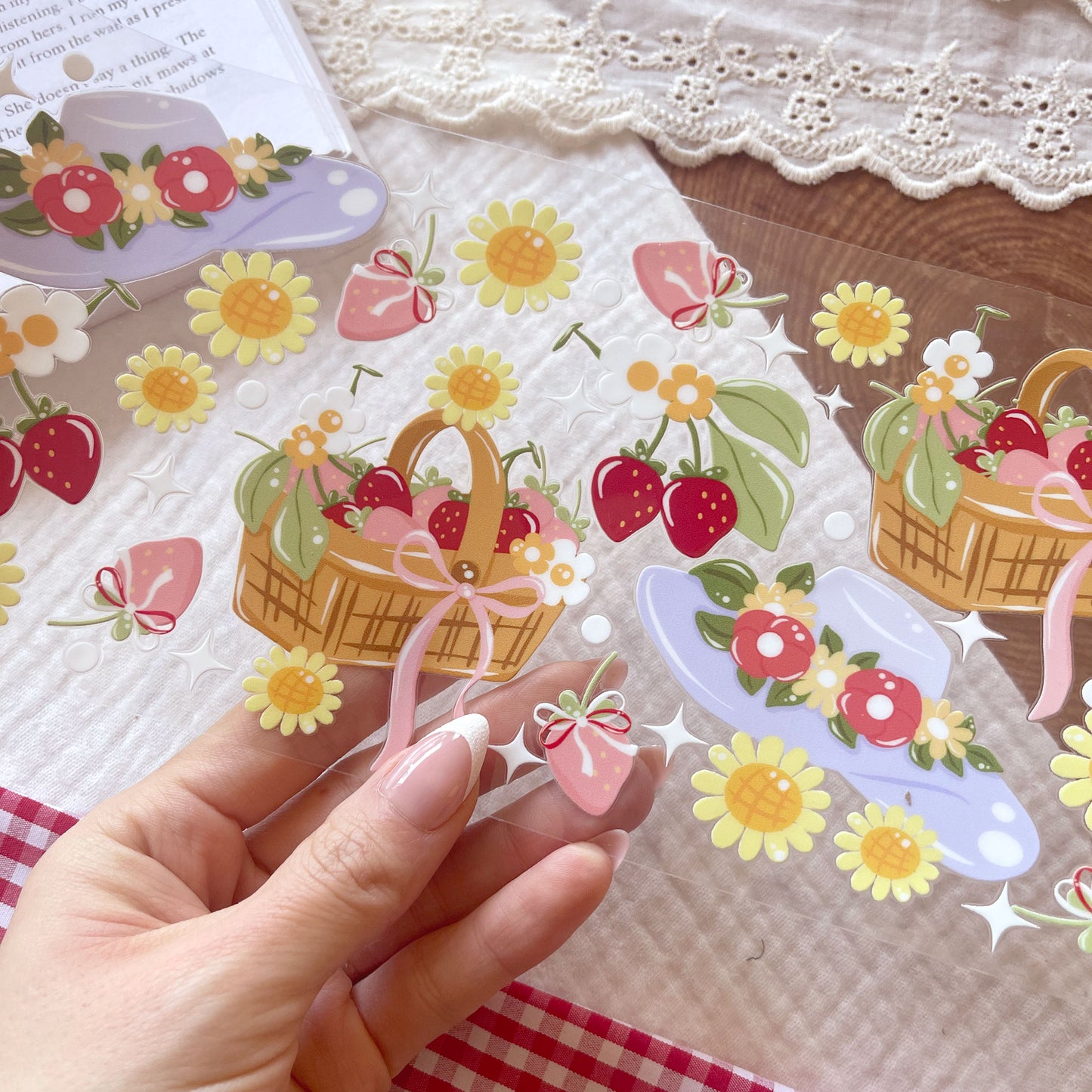 [ Double Sided ] 16oz Cup UV DTF Decal | Spring Strawberry Paradise