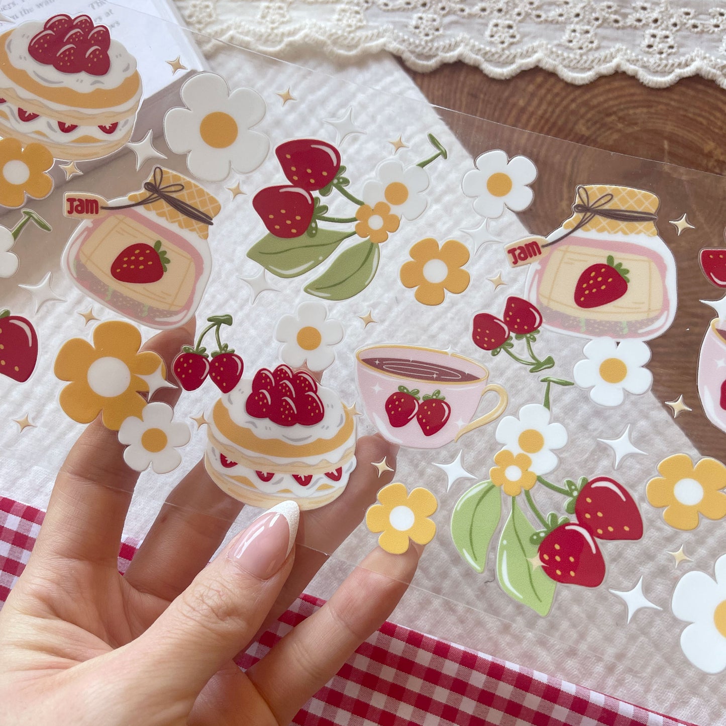 [ Double Sided ] 16oz Cup UV DTF Decal | Spring Strawberry Picnic