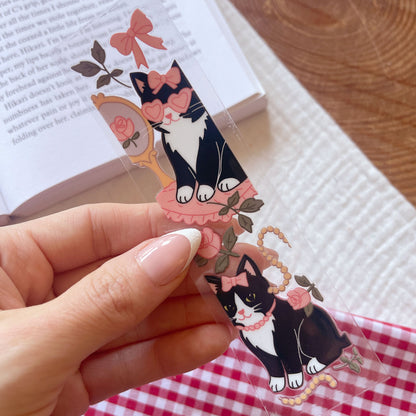 [ Double Sided ] Bookmark UV DTF Decal | Romantic Black Cat 😻