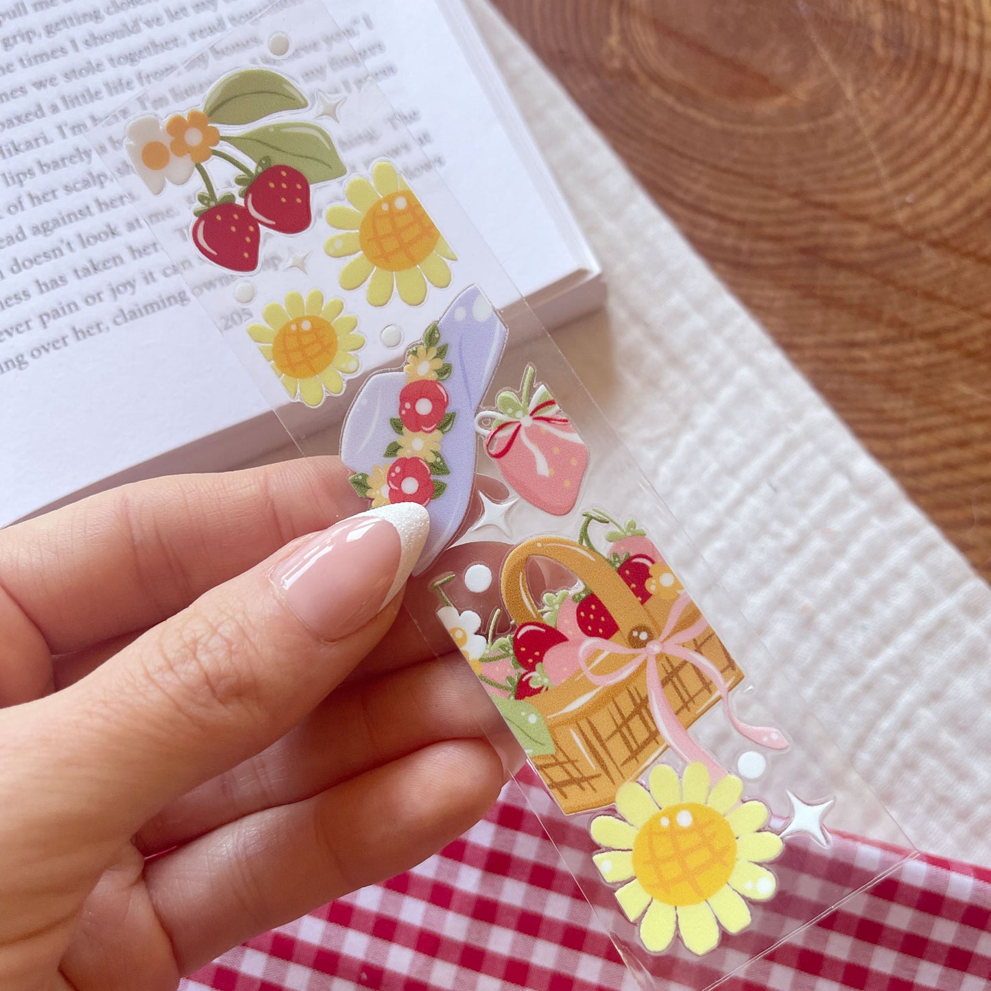 [ Double Sided ] Bookmark UV DTF Decal | Spring Strawberry Paradise