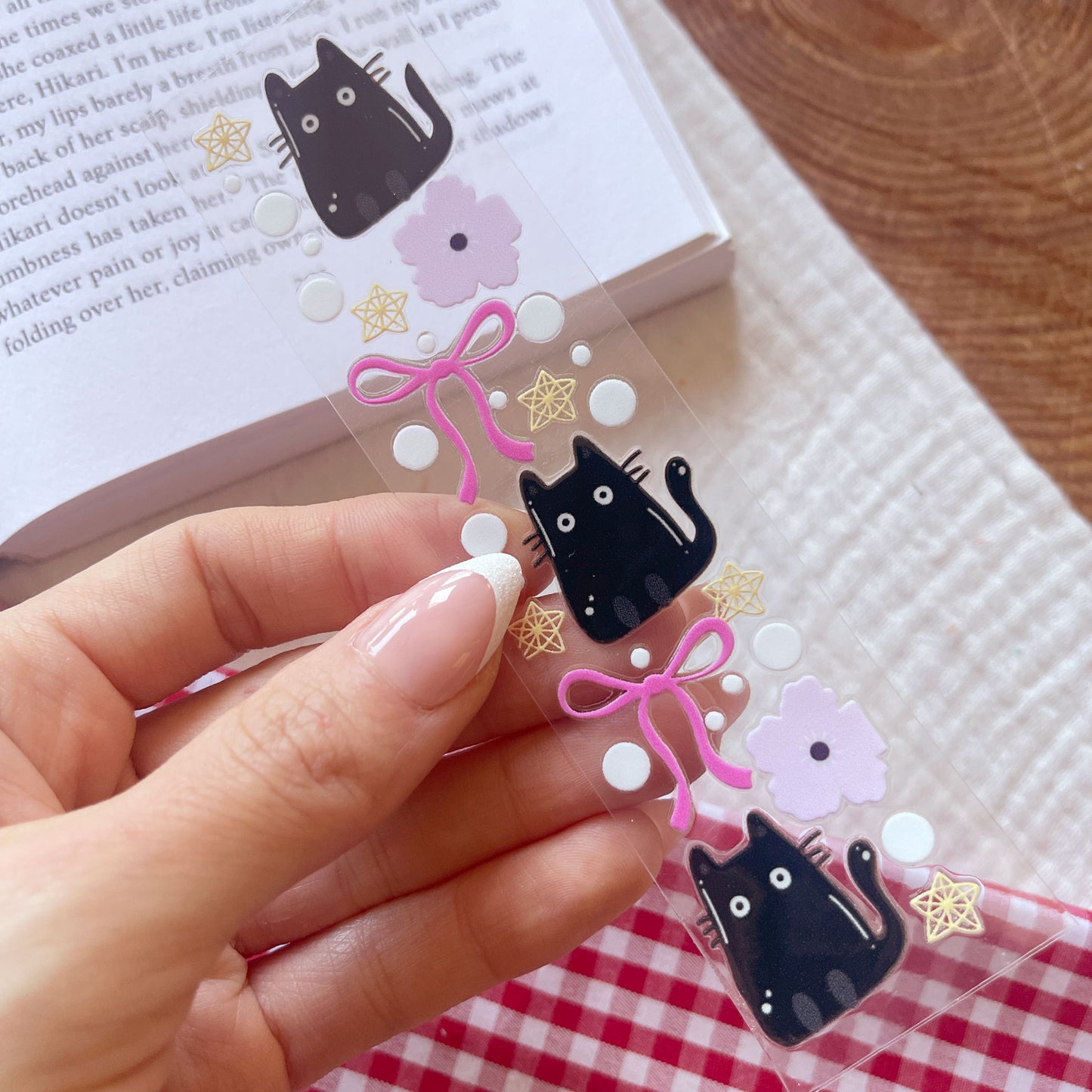 [ Double Sided ] Bookmark UV DTF Decal | Kawaii Black Cat 🐾
