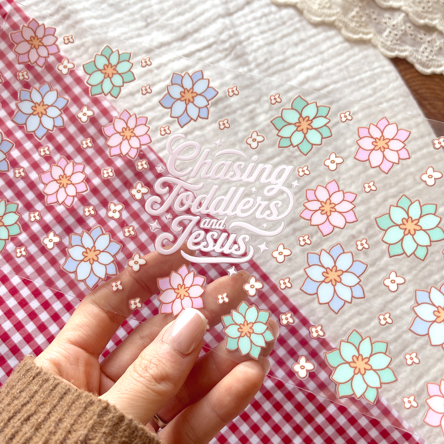 [ Double Sided ] 16oz Cup UV DTF Decal | Chasing Toddlers & Jesus