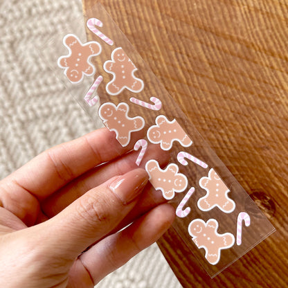 [ Double Sided ] Christmas Bookmark Decal | Pink Gingerbread Man