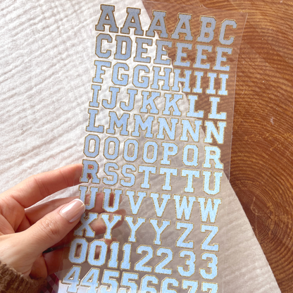 [ Double Sided ] Letter Sticker Sheet | Chenille Letters Aquamarine