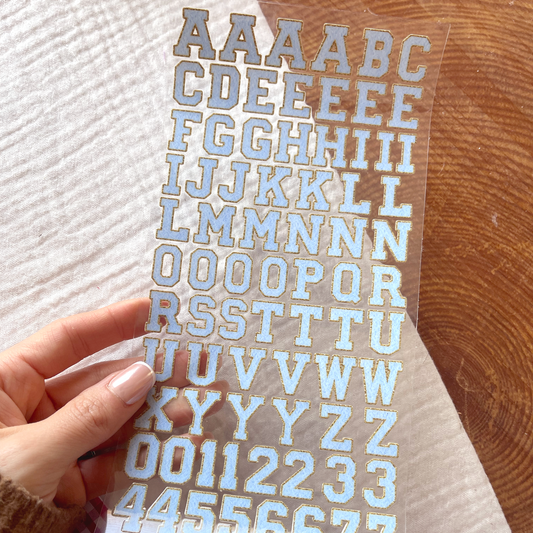 [ Double Sided ] Letter Sticker Sheet | Chenille Letters Aquamarine