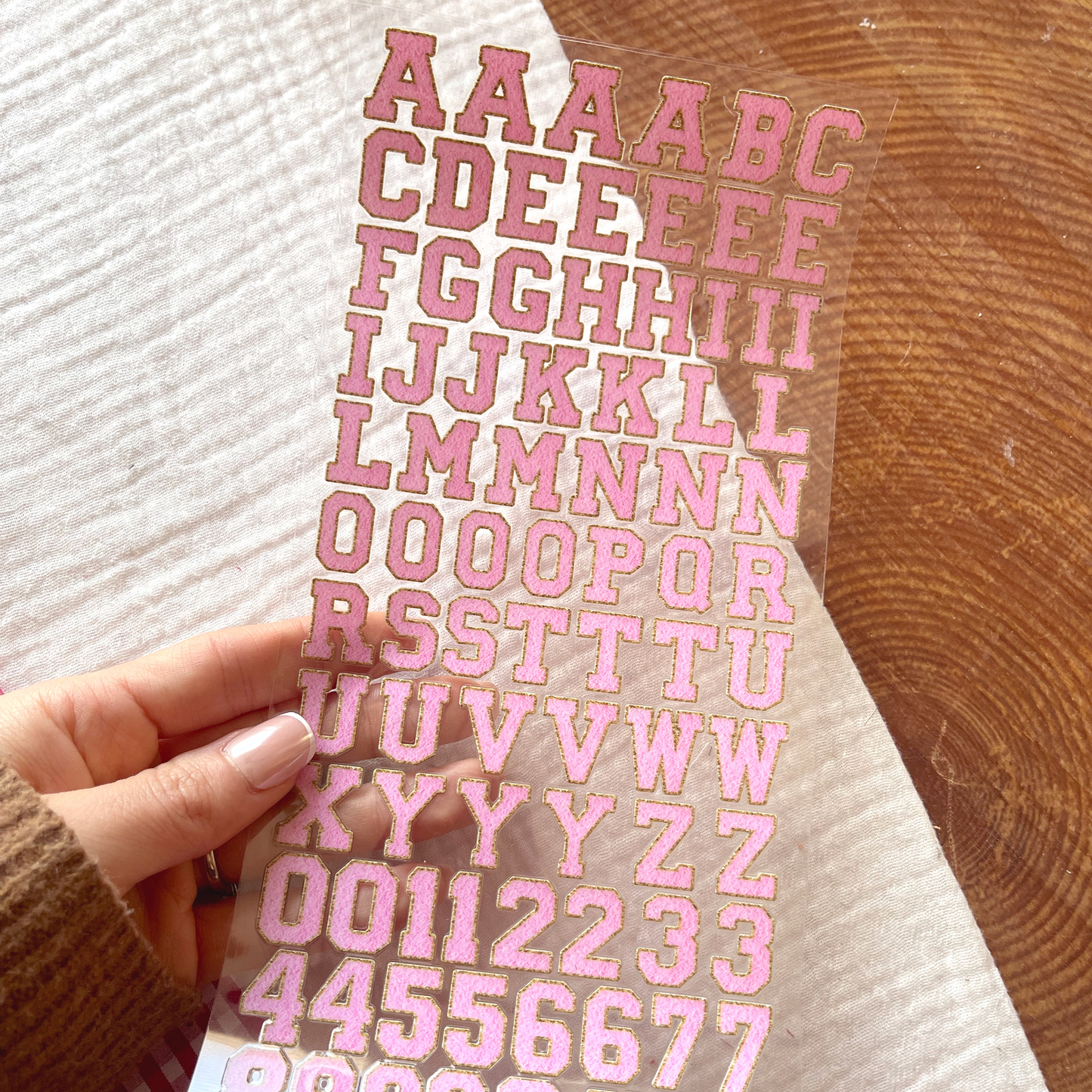 [ Double Sided ] Letter Sticker Sheet | Chenille Letters Bubble Gum Pink
