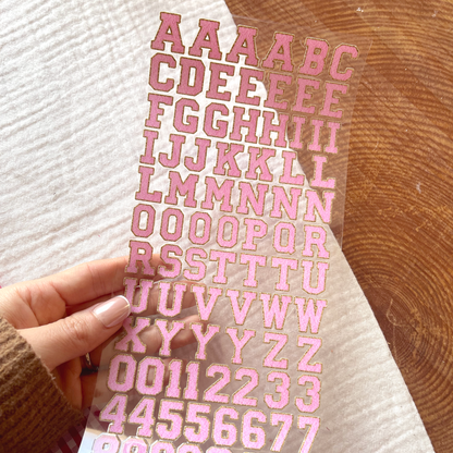 [ Double Sided ] Letter Sticker Sheet | Chenille Letters Bubble Gum Pink