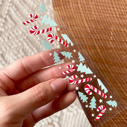 [ Double Sided ] Bookmark UV DTF Decal | Candy Cane & Tree