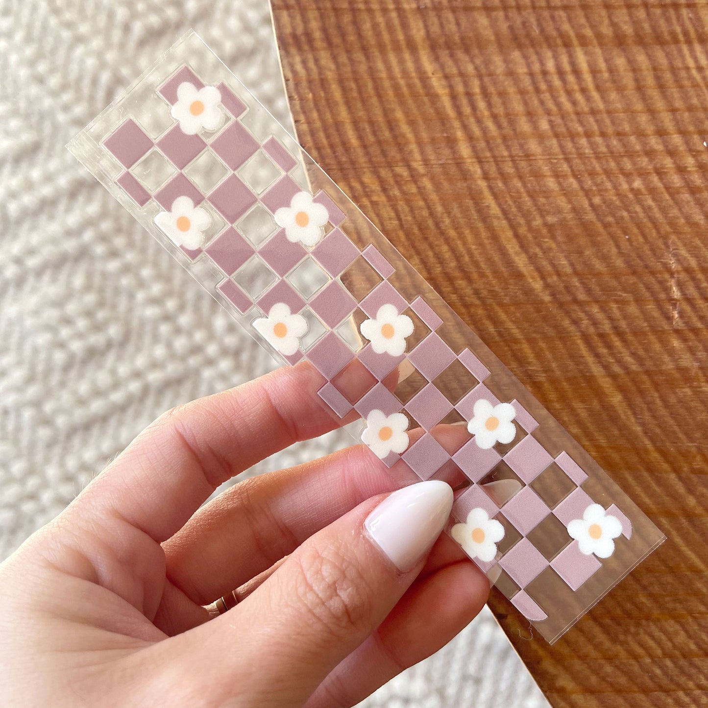 [ Double Sided ] Bookmark UV DTF Decal | Coffee Checkered with Daisy