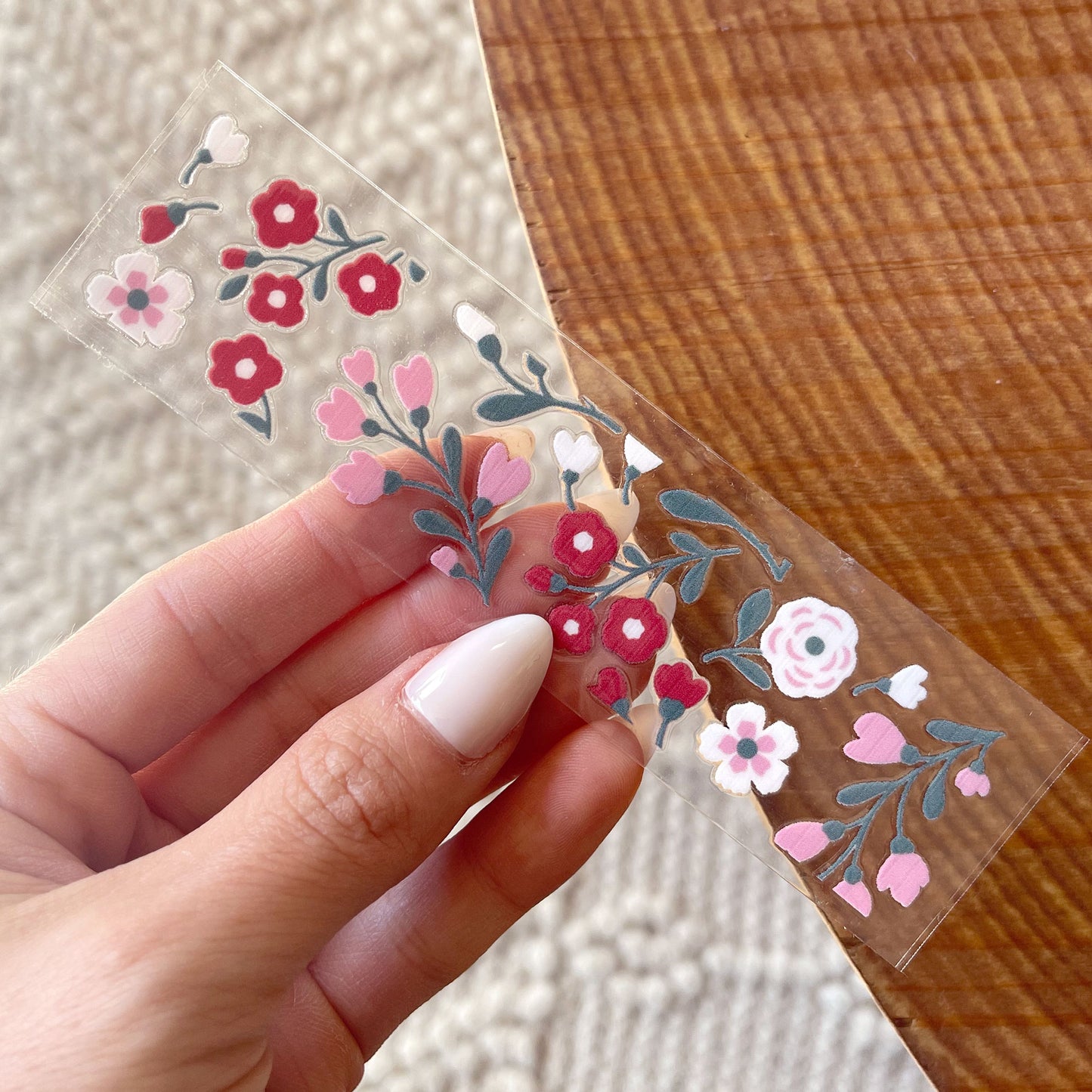 [ Double Sided ] Bookmark UV DTF Decal | Pink and Red Flower Garden