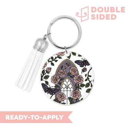 [ Double Sided ] Circle UV DTF Decal | Rose Garden Window
