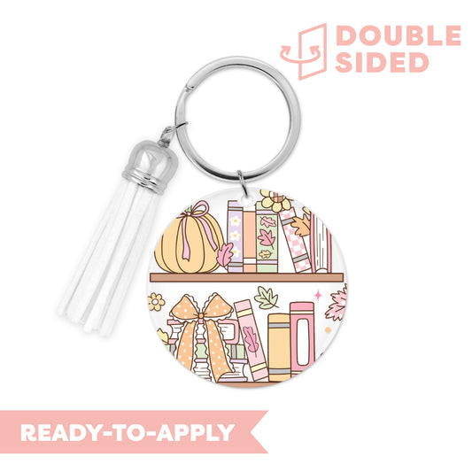 [ Double Sided ] Circle UV DTF Decal | Pumpkin Bookshelf