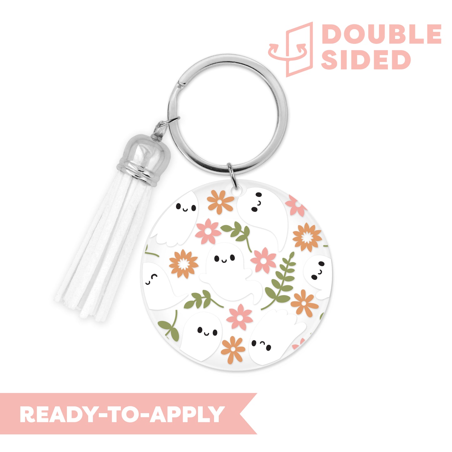 [ Double Sided ] Circle UV DTF Decal | Cute Floral Ghost