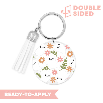 [ Double Sided ] Circle UV DTF Decal | Cute Floral Ghost