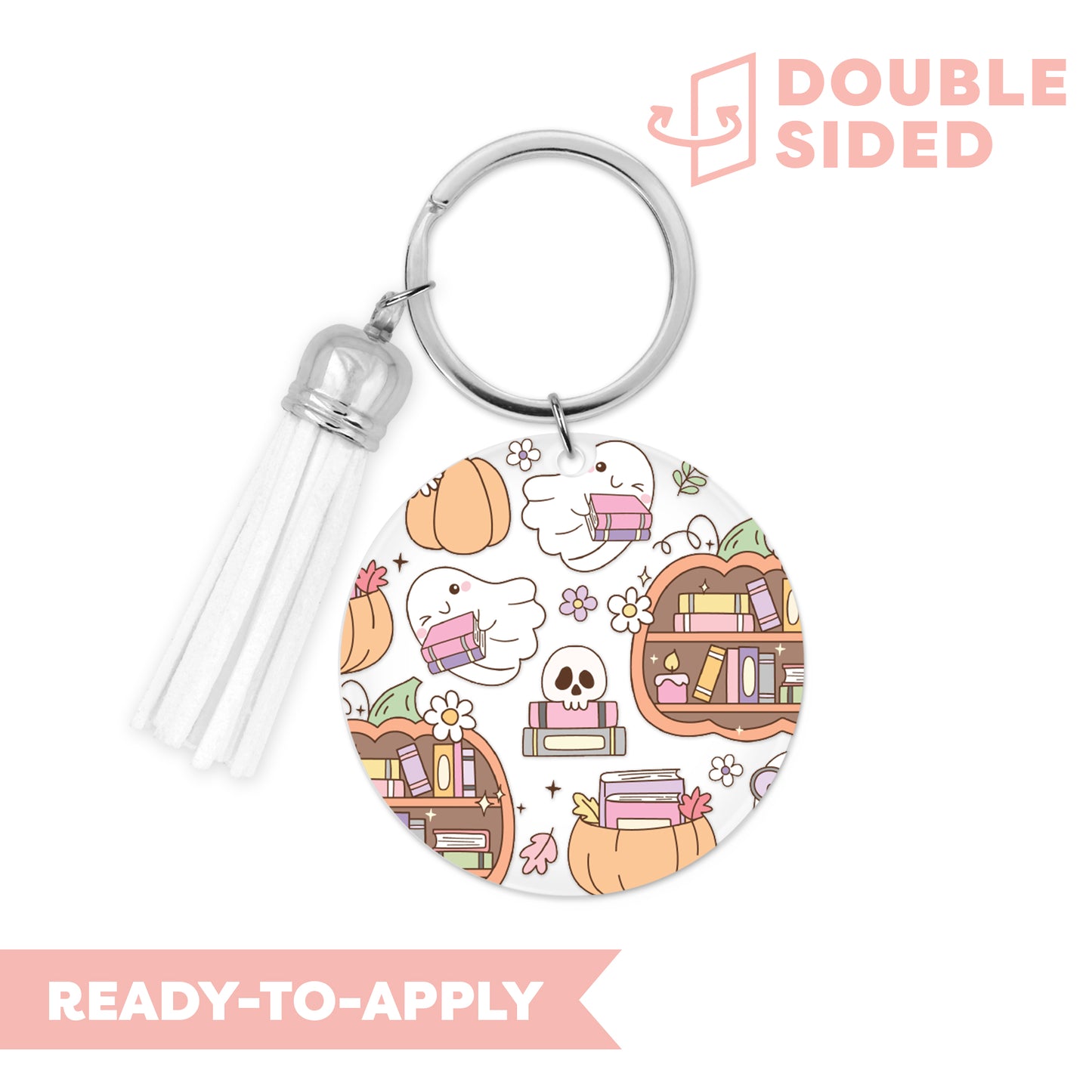 [ Double Sided ] Circle UV DTF Decal | Halloween Ghost Bookshelf