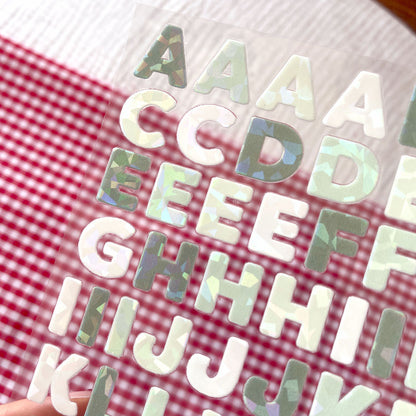 [ Single Sided ] Holographic Letter Sticker Sheet | Bubble Letters