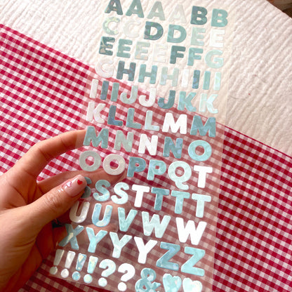 [ Single Sided ] Holographic Letter Sticker Sheet | Bubble Letters