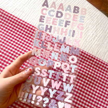 [ Single Sided ] Holographic Letter Sticker Sheet | Bubble Letters