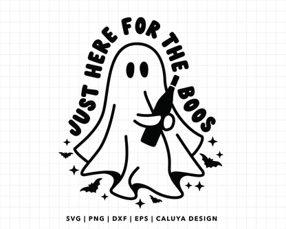 FREE Just Here For The Boos SVG | Wine Bottle with Ghost SVG for Halloween craft, Cricut Beginners