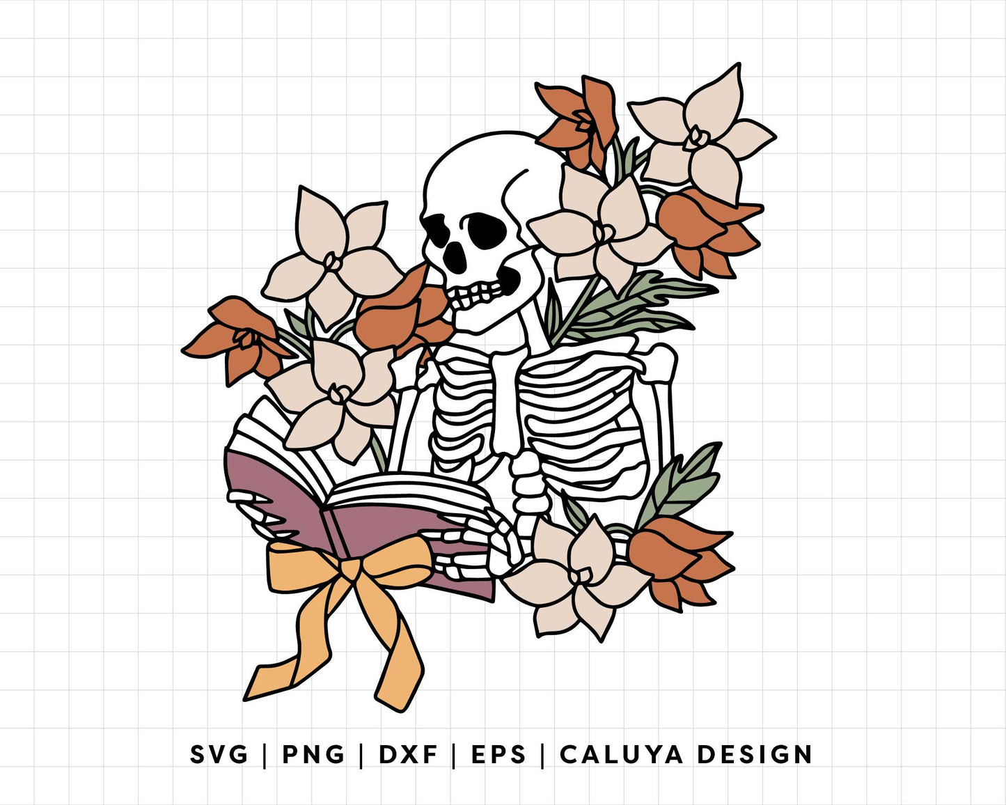 FREE Floral Skeleton SVG | Skeleton With Book SVG