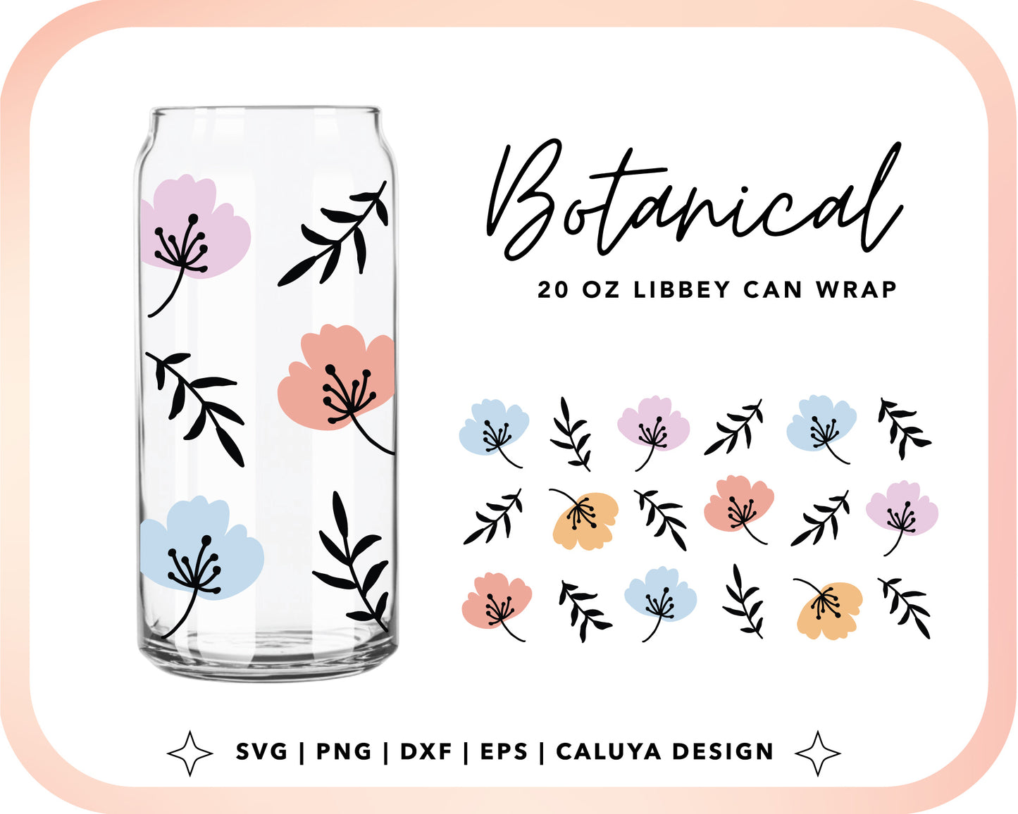 20oz Libbey Can Cup Wrap | Botanical Flower Cut File for Cricut, Cameo Silhouette | Free SVG Cut File