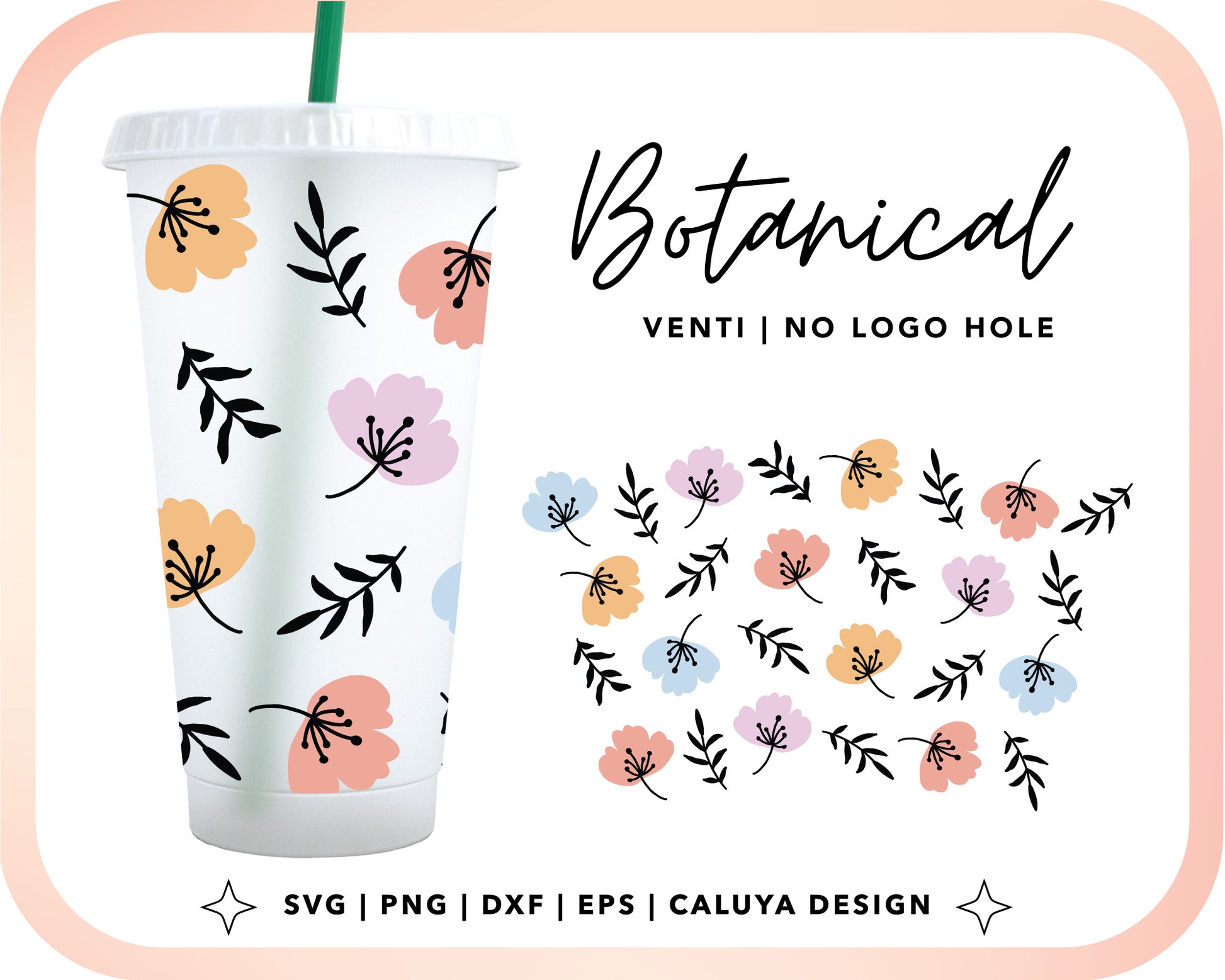 No Logo Venti Cup Wrap SVG | Botanical Flower Cut File for Cricut, Cameo Silhouette | Free SVG Cut File