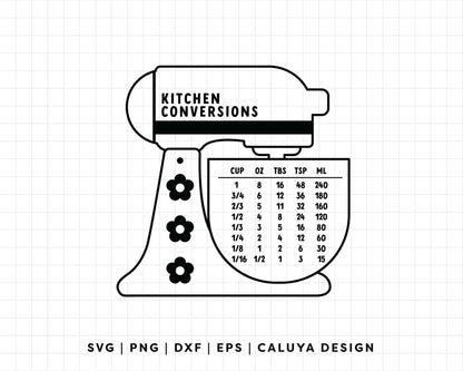 FREE Kitchen Conversions SVG | Kitchen Mixer Outline SVG