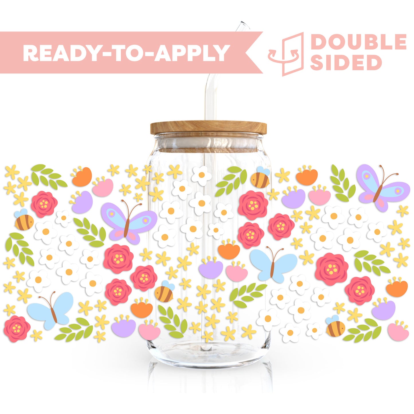 [ Double Sided ] 16oz Cup UV DTF Decal | Happy Spring Garden