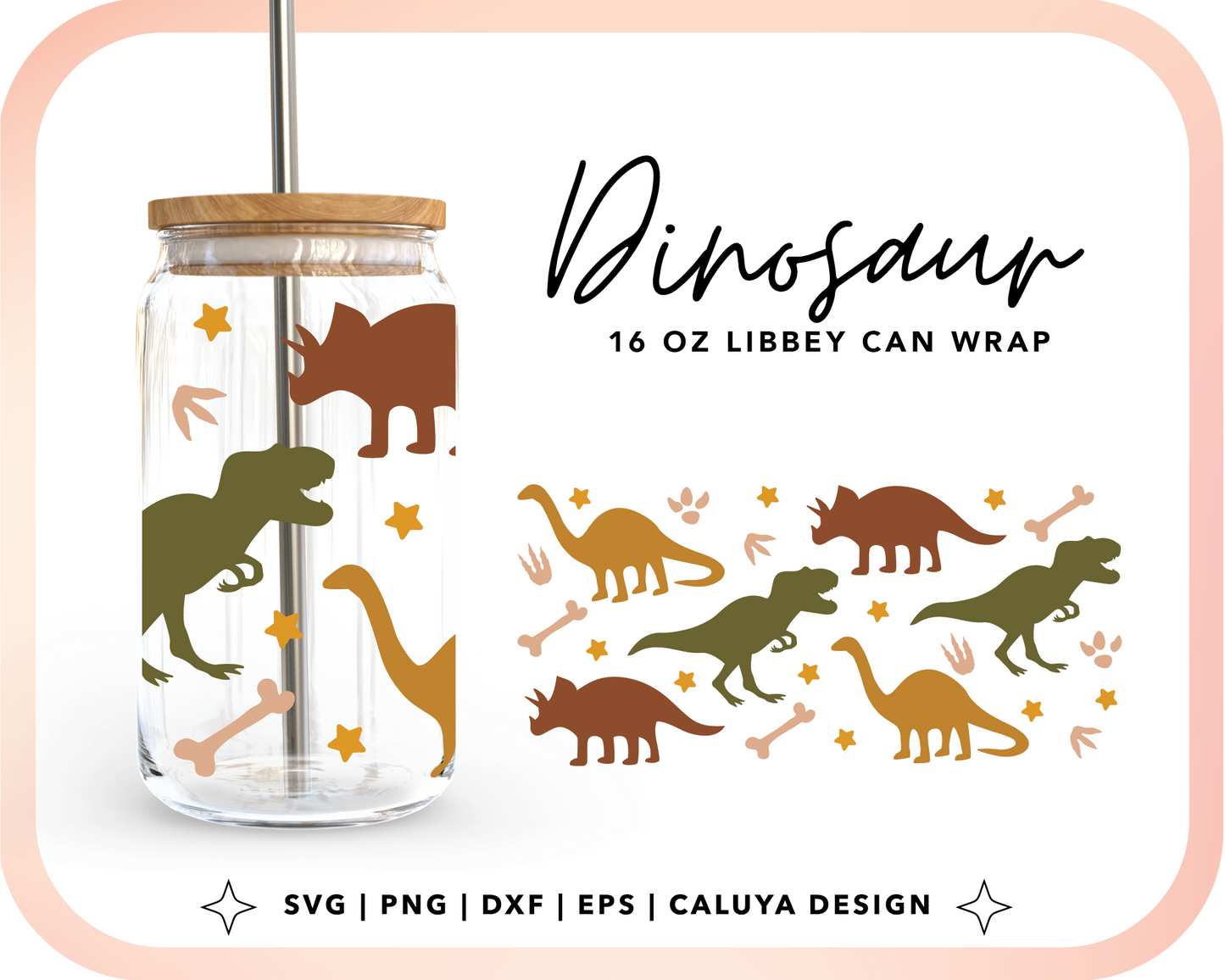 16oz Libbey Can Cup Wrap | Dinosaur Wraps Cut File for Cricut, Cameo Silhouette | Free SVG Cut File