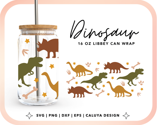16oz Libbey Can Cup Wrap | Dinosaur Wraps Cut File for Cricut, Cameo Silhouette | Free SVG Cut File