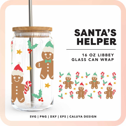 16oz Libbey Can Cup Wrap | Gingerbread Man Santa SVG