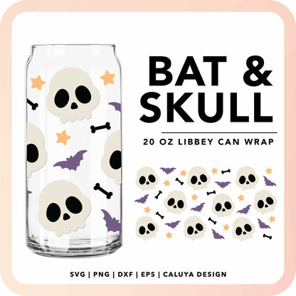 20oz Libbey Can Cup Wrap | Skull & Bat Halloween Wrap SVG Cut File for Cricut, Cameo Silhouette | Free SVG Cut File