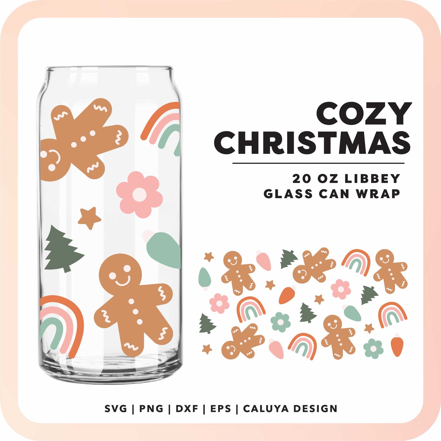20oz Libbey Can Cup Wrap | Cozy Rainbow Christmas SVG